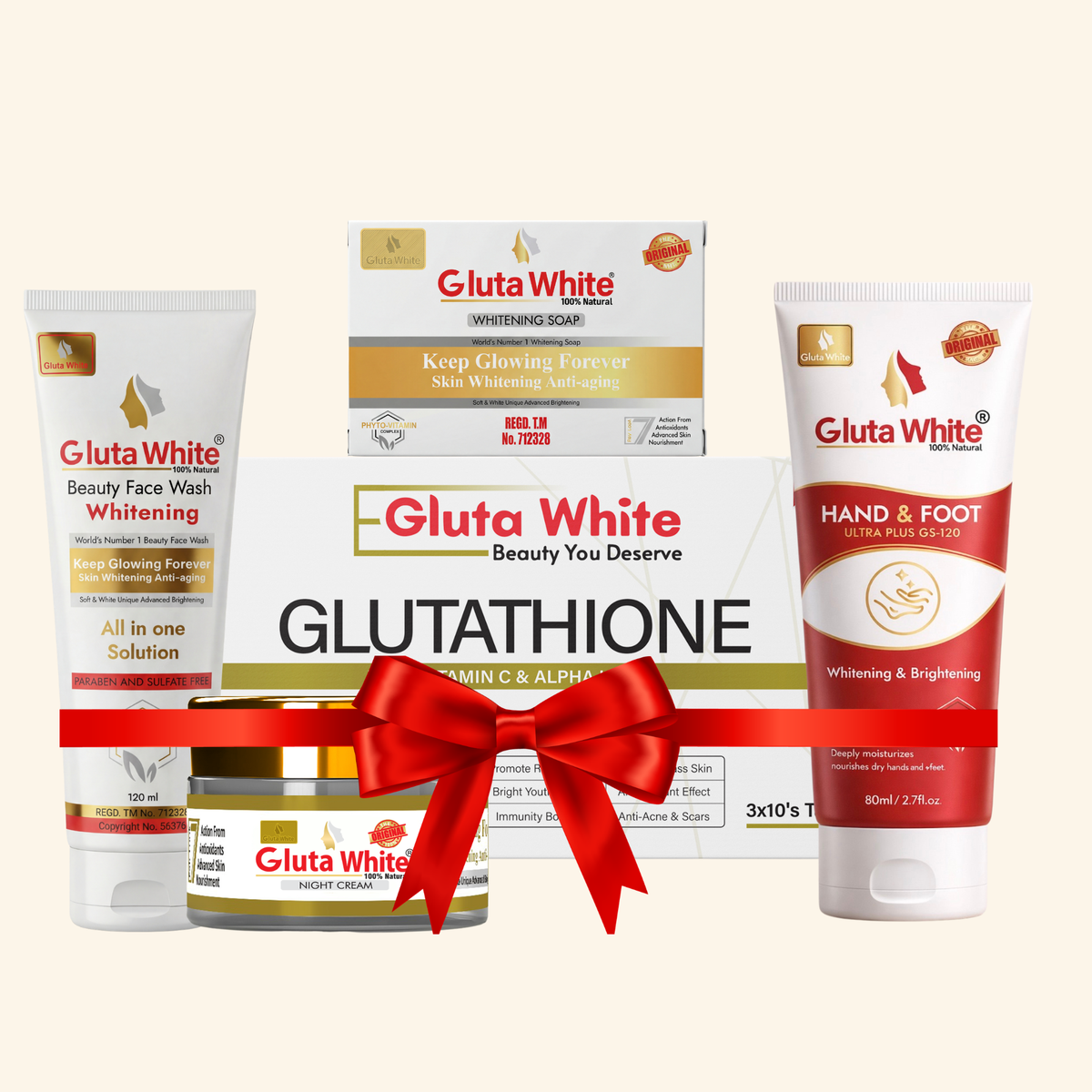 Gluta White® Night Cream + Face Wash + Hand & Foot Cream + Capsule + Whitening Soap