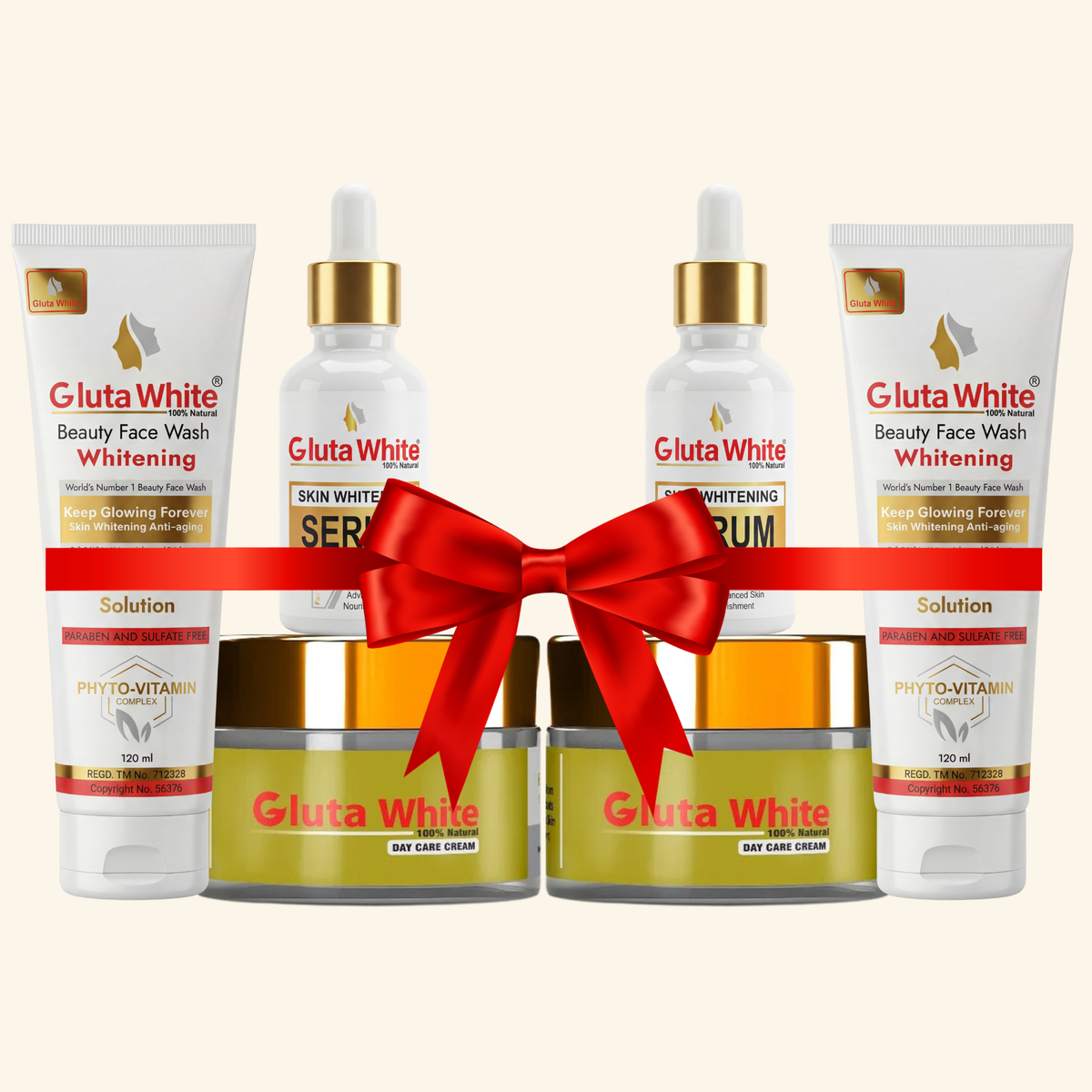 Gluta White® Day Cream Pack Of 2 + Face Wash Pack Of 2 + Whitening Serum Pack Of 2
