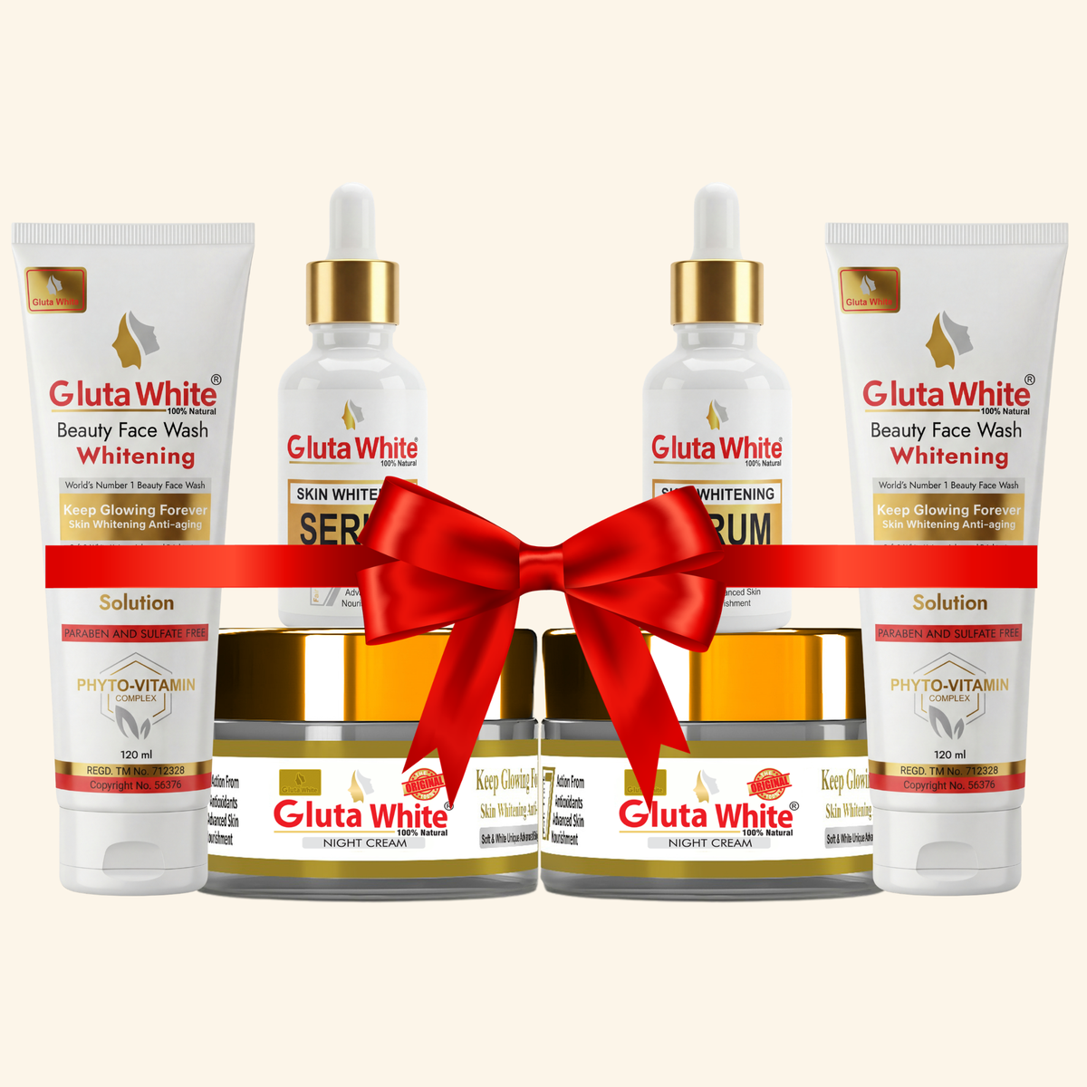 Gluta White® Night Cream Pack Of 2 + Face Wash Pack Of 2 + Whitening Serum Pack Of 2
