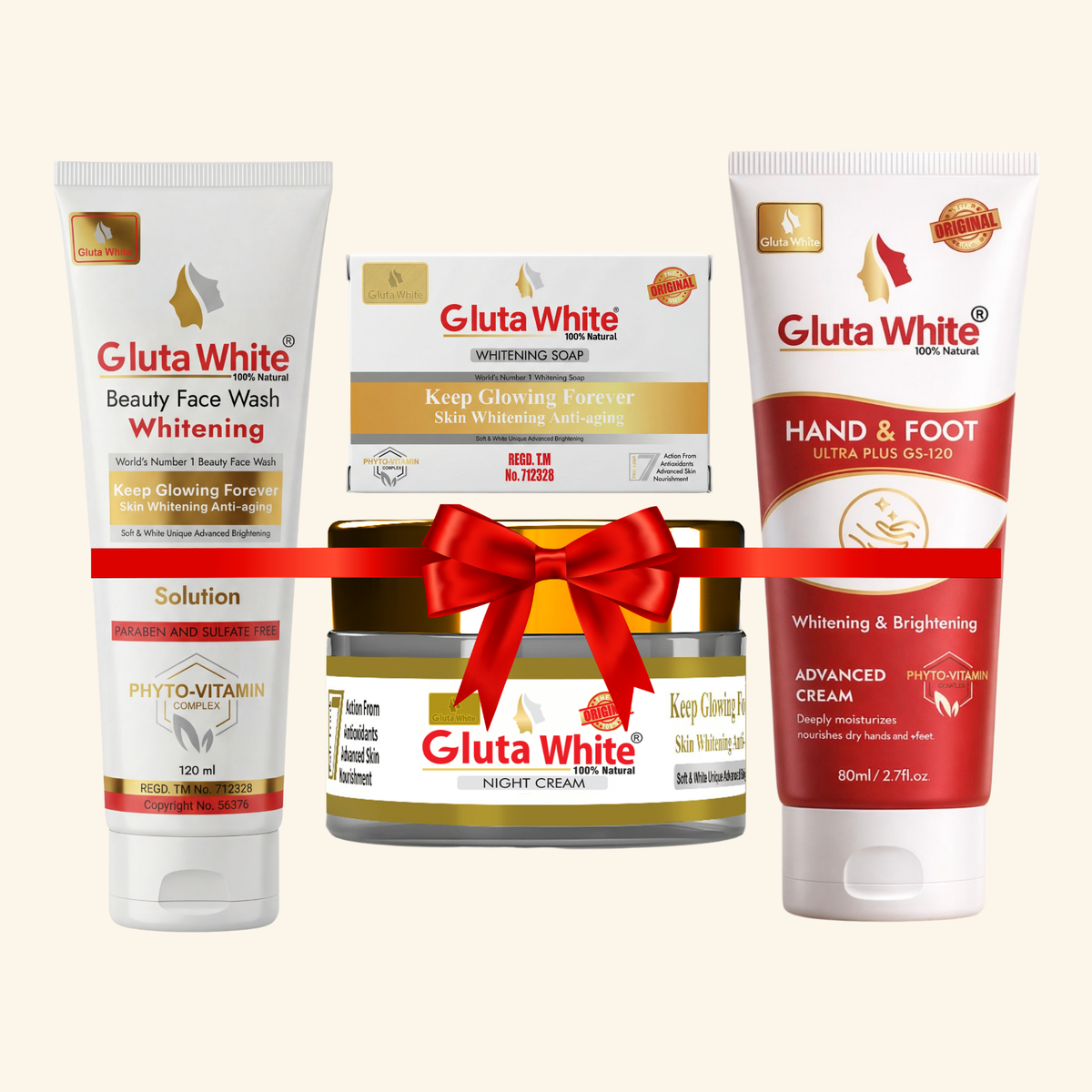 Gluta White® Night Cream + Face Wash + Hand & Foot Cream + Whitening Soap