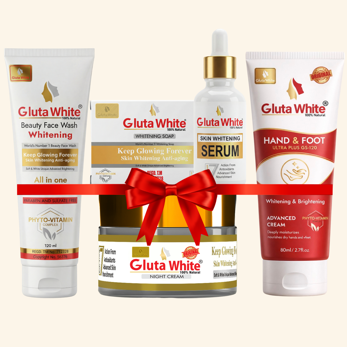 Gluta White® Night Cream + Face Wash + Hand & Foot Cream + Whitening Serum + Whitening Soap