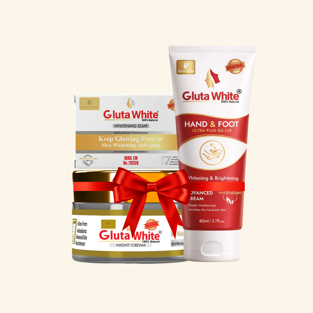 Gluta White® Night Cream + Hand & Foot Cream + Whitening Soap