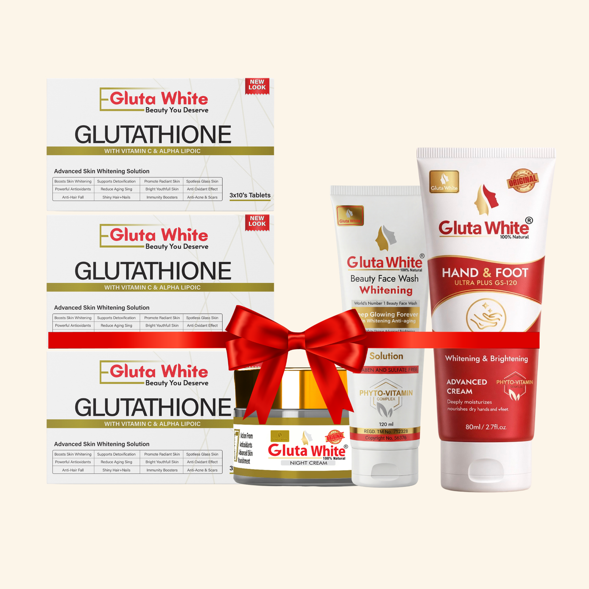 Gluta White® Night Cream + Face Wash + Hand & Foot Cream + Pack Of 3 Capsules