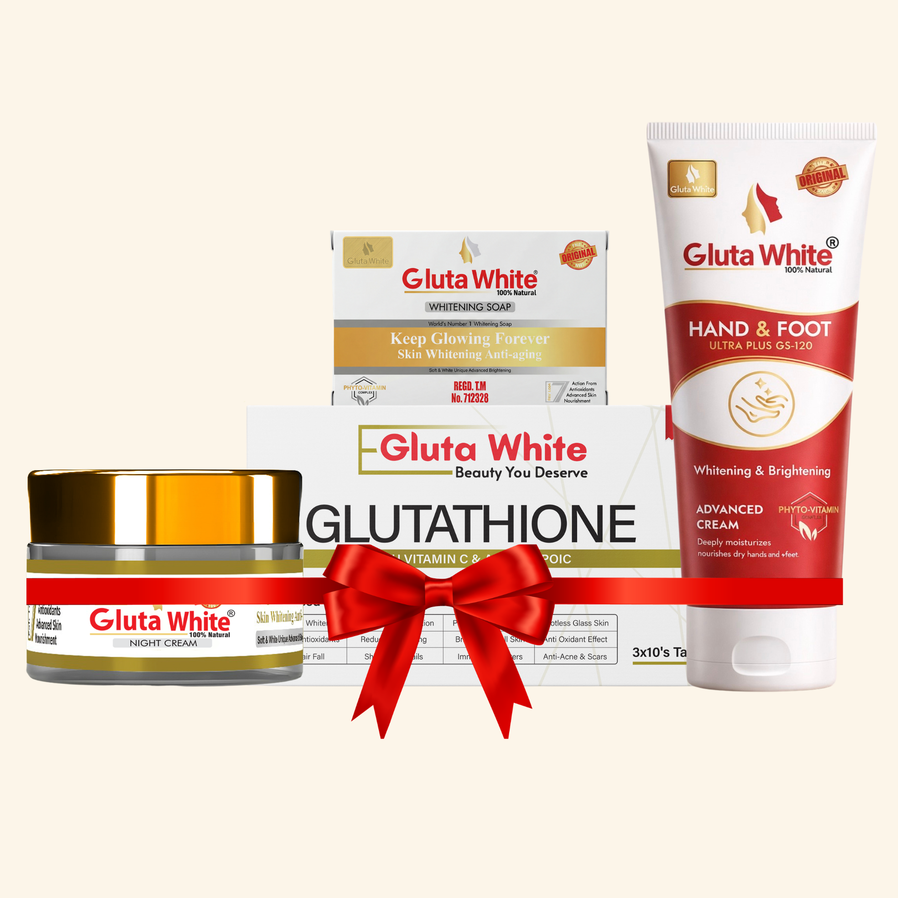 Gluta White® Night Cream + Hand & Foot Cream + Capsule + Whitening Soap
