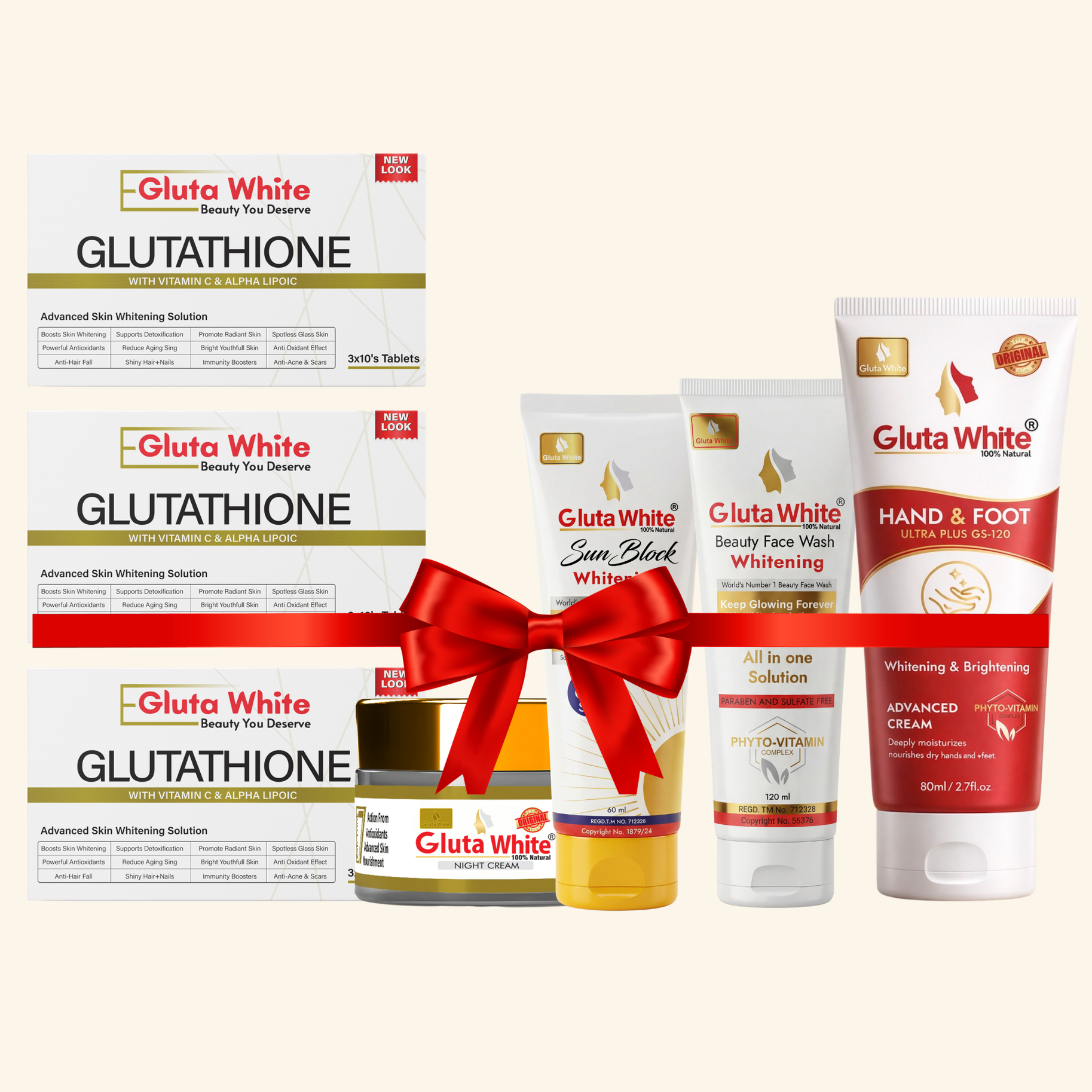 Gluta White® Night Cream + Face Wash + Sun Block + Hand & Foot Cream + Pack Of 3 Capsules