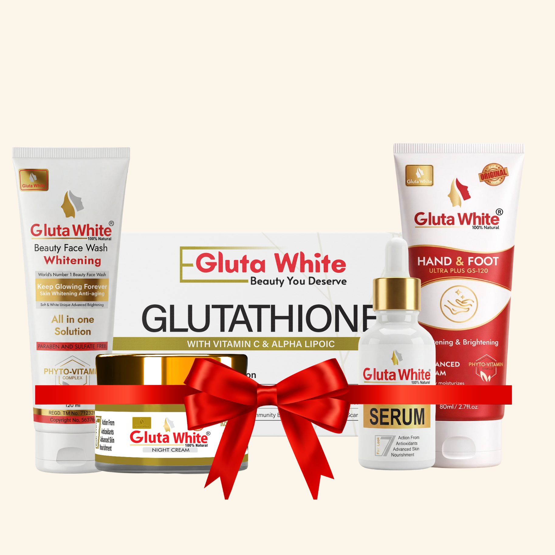 Gluta White® Night Cream + Face Wash + Hand & Foot Cream + Capsule + Whitening Soap + Whitening Serum
