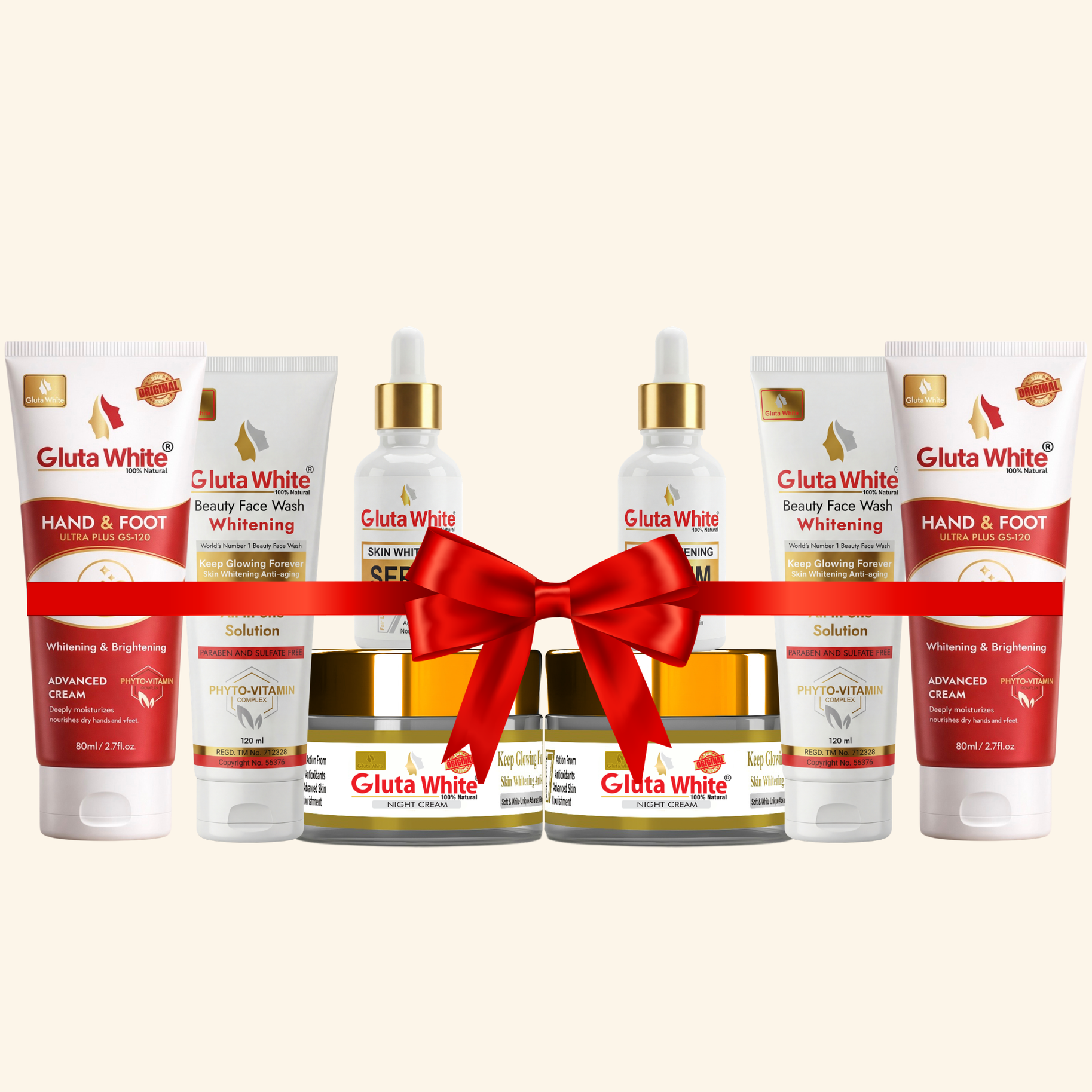 Gluta White® Night Cream Pack Of 2 + Face Wash Pack Of 2 + Whitening Serum Pack Of 2 + Hand & Foot Cream Pack Of 2