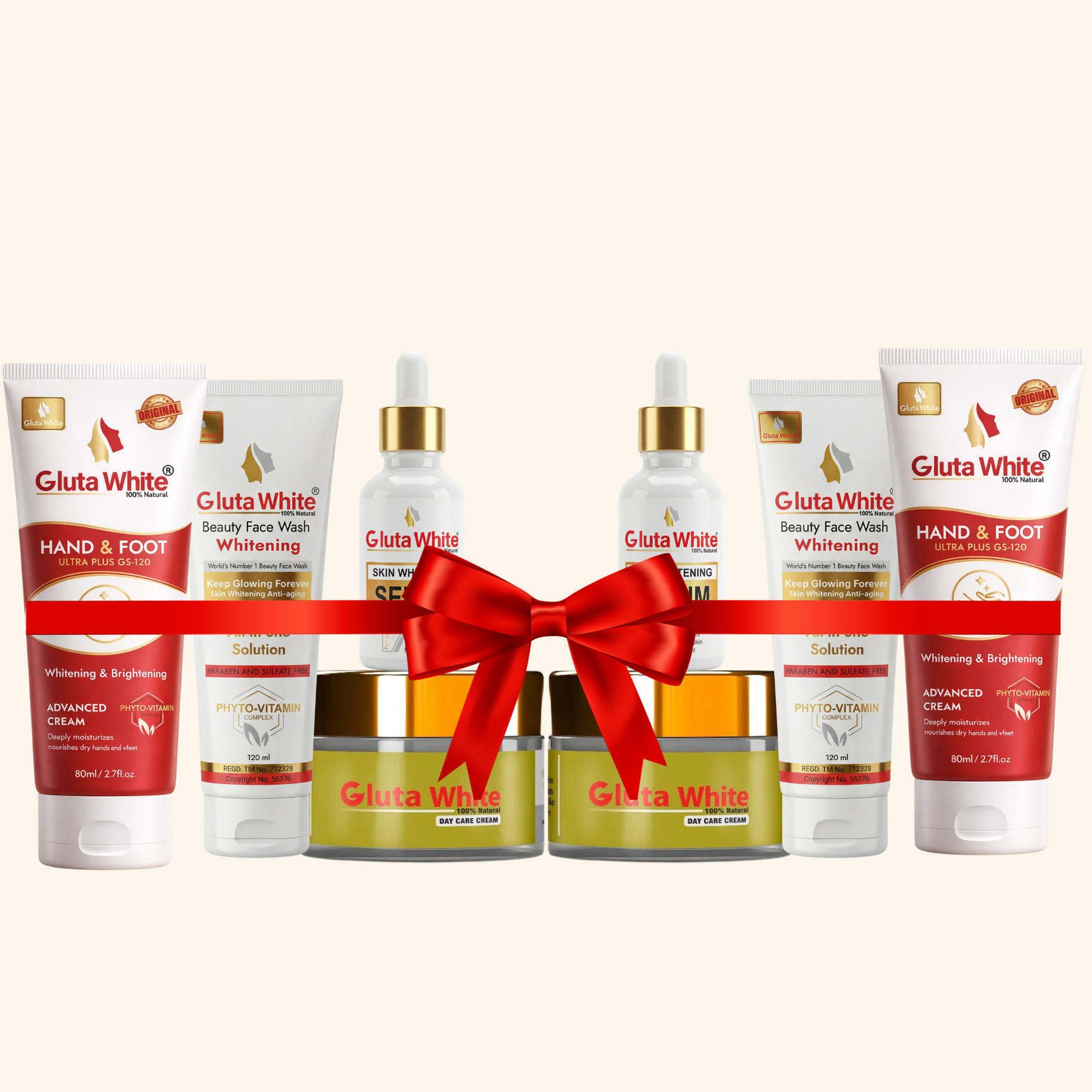 Gluta White® Day Cream Pack Of 2 + Face Wash Pack Of 2 + Whitening Serum Pack Of 2 + Hand & Foot Cream Pack Of 2