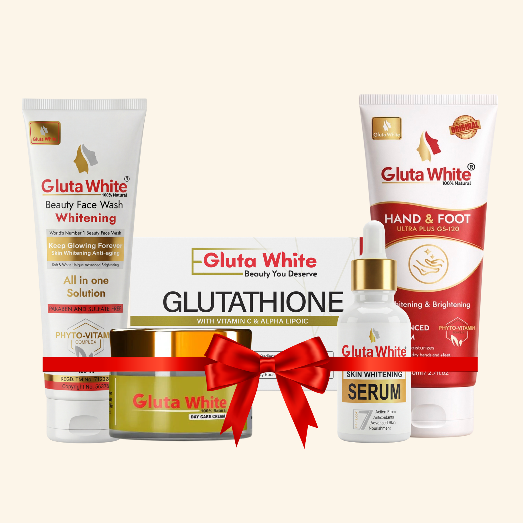 Gluta White® Day Cream + Face Wash + Hand & Foot Cream + Whitening Serum + Capsule