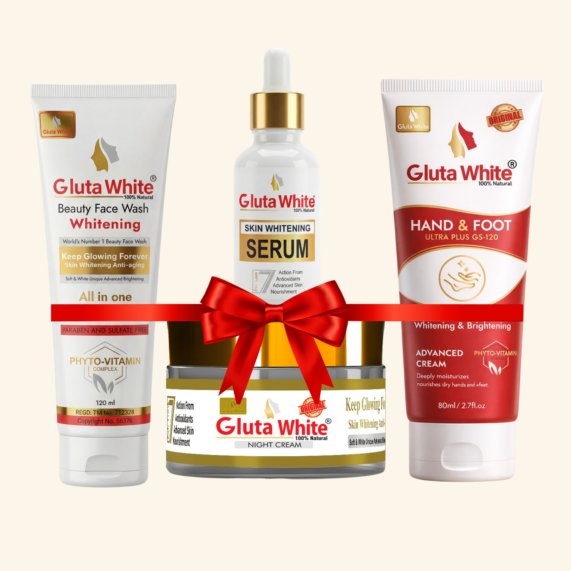 Gluta White® Night Cream + Face Wash + Hand & Foot Cream + Whitening Serum